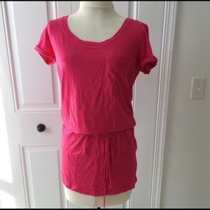 Hot Pink Tie Waist T-Shirt Dress